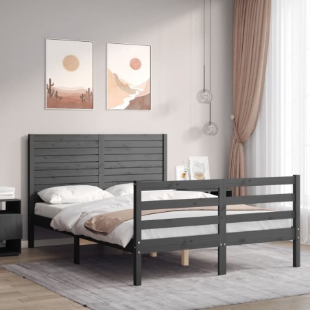 vidaXL Massivholzbett mit Kopfteil Grau 120x200 cm