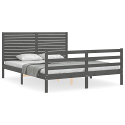 vidaXL Massivholzbett mit Kopfteil Grau 120x200 cm