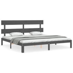 vidaXL Massivholzbett mit Kopfteil Grau 200x200 cm