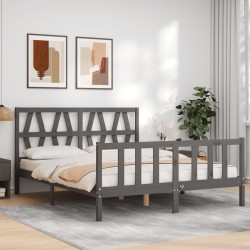 vidaXL Massivholzbett mit Kopfteil Grau 160x200 cm