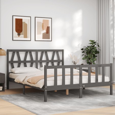 vidaXL Massivholzbett mit Kopfteil Grau 160x200 cm