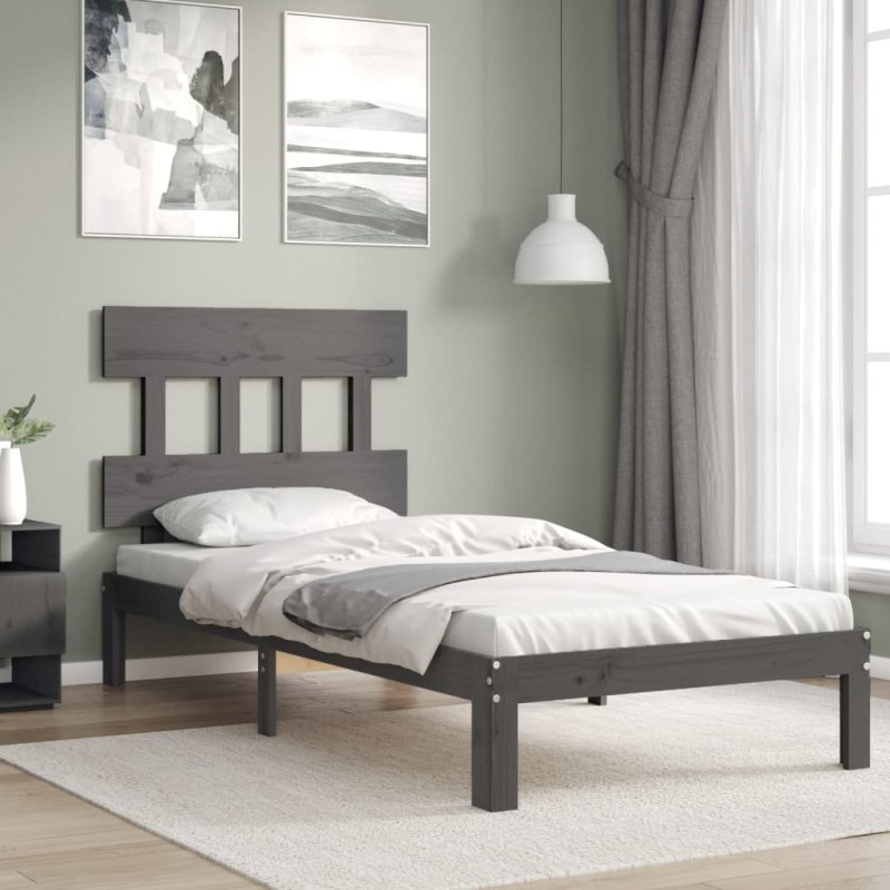 vidaXL Massivholzbett mit Kopfteil Grau 100x200 cm vidaXL Massivholzbett mit Kopfteil Grau 100x200 cm