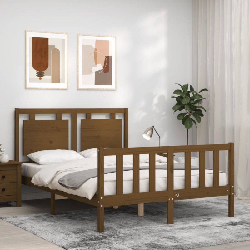 vidaXL Massivholzbett mit Kopfteil Honigbraun vidaXL Massivholzbett mit Kopfteil Honigbraun