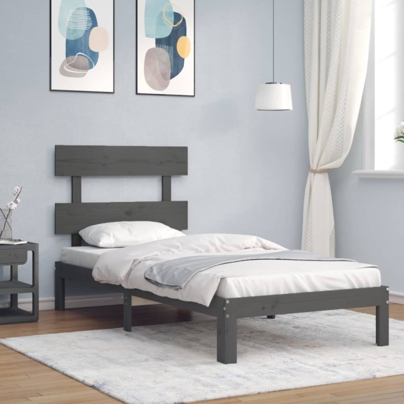 vidaXL Massivholzbett mit Kopfteil Grau 100x200 cm vidaXL Massivholzbett mit Kopfteil Grau 100x200 cm