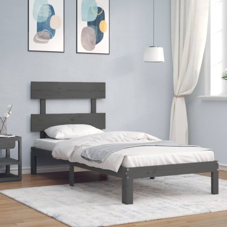 vidaXL Massivholzbett mit Kopfteil Grau 100x200 cm