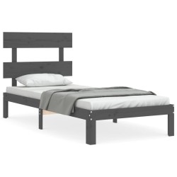 vidaXL Massivholzbett mit Kopfteil Grau 100x200 cm