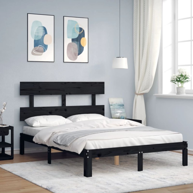 vidaXL Massivholzbett mit Kopfteil Schwarz 140x200 cm vidaXL Massivholzbett mit Kopfteil Schwarz 140x200 cm