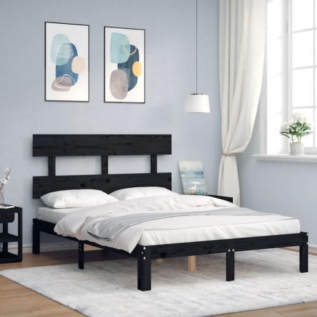 vidaXL Massivholzbett mit Kopfteil Schwarz 140x200 cm