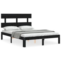 vidaXL Massivholzbett mit Kopfteil Schwarz 140x200 cm