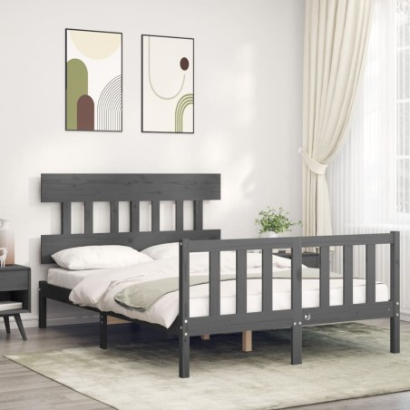 vidaXL Massivholzbett mit Kopfteil Grau 140x190 cm