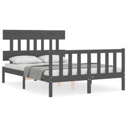 vidaXL Massivholzbett mit Kopfteil Grau 140x190 cm