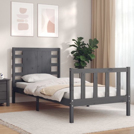 vidaXL Massivholzbett mit Kopfteil Grau 100x200 cm