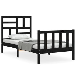 vidaXL Massivholzbett mit Kopfteil Schwarz 100x200 cm