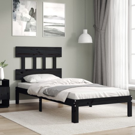 vidaXL Massivholzbett mit Kopfteil Schwarz 100x200 cm