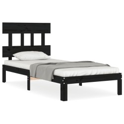 vidaXL Massivholzbett mit Kopfteil Schwarz 100x200 cm