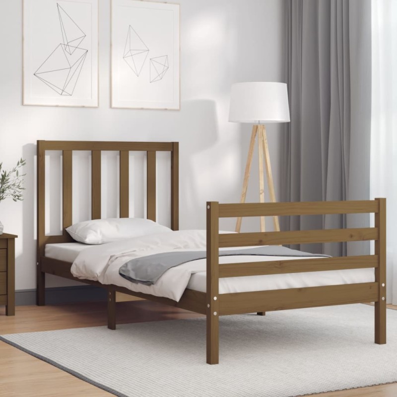 vidaXL Massivholzbett mit Kopfteil Honigbraun 90x200 cm vidaXL Massivholzbett mit Kopfteil Honigbraun 90x200 cm