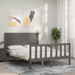 vidaXL Massivholzbett mit Kopfteil Grau