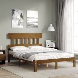 vidaXL Massivholzbett mit Kopfteil Honigbraun 140x200 cm