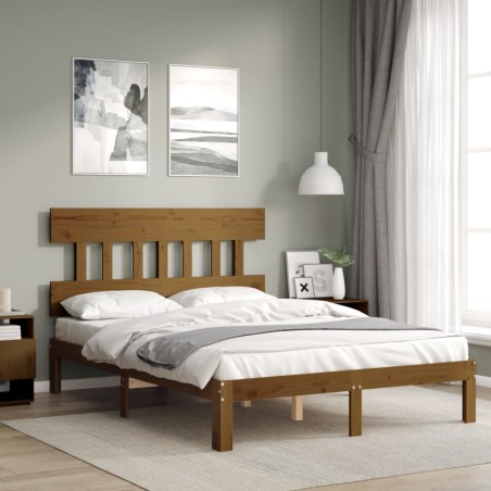 vidaXL Massivholzbett mit Kopfteil Honigbraun 140x200 cm