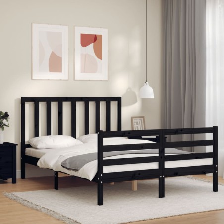 vidaXL Massivholzbett mit Kopfteil Schwarz 120x200 cm