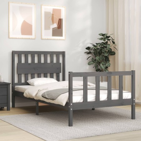 vidaXL Massivholzbett mit Kopfteil Grau 100x200 cm
