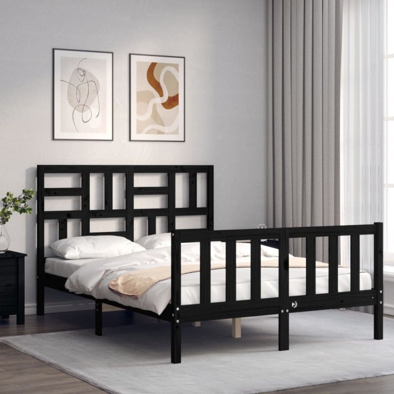 vidaXL Massivholzbett mit Kopfteil Schwarz vidaXL Massivholzbett mit Kopfteil Schwarz