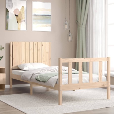 vidaXL Massivholzbett mit Kopfteil 90x200 cm