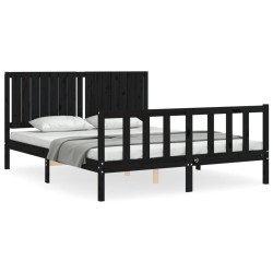 vidaXL Massivholzbett mit Kopfteil Schwarz 160x200 cm