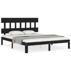 vidaXL Massivholzbett mit Kopfteil Schwarz 160x200 cm