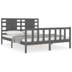 vidaXL Massivholzbett mit Kopfteil Grau 160x200 cm