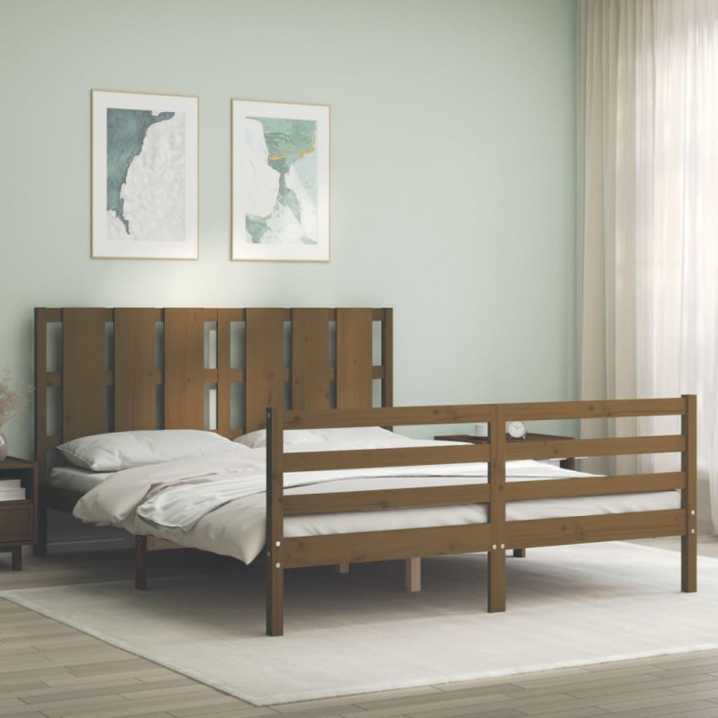 vidaXL Massivholzbett mit Kopfteil Honigbraun 160x200 cm vidaXL Massivholzbett mit Kopfteil Honigbraun 160x200 cm