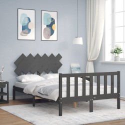 vidaXL Massivholzbett mit Kopfteil Grau 120x200 cm