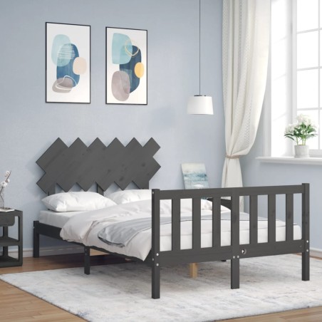 vidaXL Massivholzbett mit Kopfteil Grau 120x200 cm