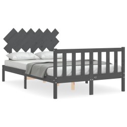 vidaXL Massivholzbett mit Kopfteil Grau 120x200 cm
