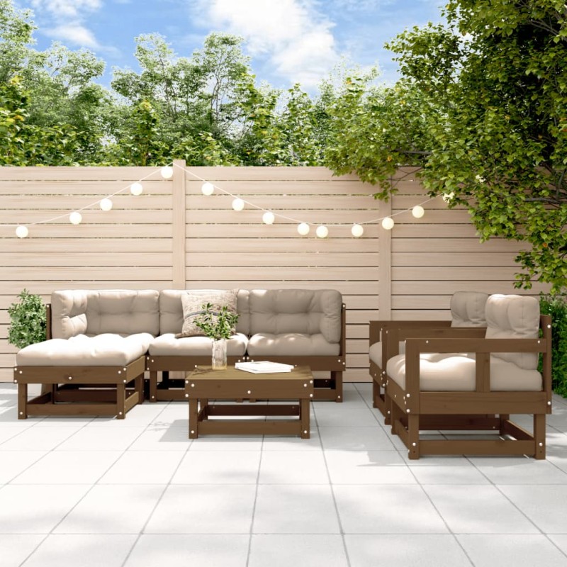 vidaXL 7-tlg. Garten-Lounge-Set mit Kissen Honigbraun Massivholz vidaXL 7-tlg. Garten-Lounge-Set mit Kissen Honigbraun Massivholz