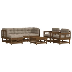 vidaXL 7-tlg. Garten-Lounge-Set mit Kissen Honigbraun Massivholz