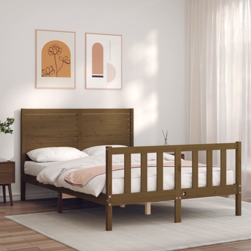 vidaXL Massivholzbett mit Kopfteil Honigbraun 140x200 cm vidaXL Massivholzbett mit Kopfteil Honigbraun 140x200 cm