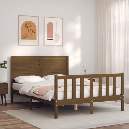 vidaXL Massivholzbett mit Kopfteil Honigbraun 140x200 cm
