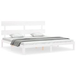 vidaXL Massivholzbett mit Kopfteil Weiß 200x200 cm