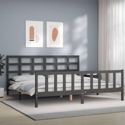 vidaXL Bettgestell mit Kopfteil Grau 180x200 cm Massivholz