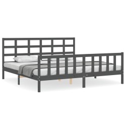vidaXL Bettgestell mit Kopfteil Grau 180x200 cm Massivholz