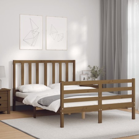 vidaXL Massivholzbett mit Kopfteil Honigbraun