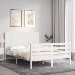vidaXL Massivholzbett mit Kopfteil Weiß 120x200 cm