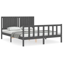 vidaXL Massivholzbett mit Kopfteil Grau 160x200 cm