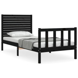 vidaXL Massivholzbett mit Kopfteil Schwarz 100x200 cm