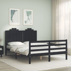 vidaXL Massivholzbett mit Kopfteil Schwarz 140x190 cm