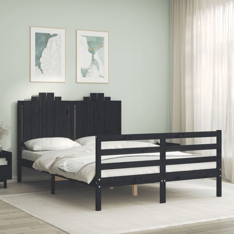 vidaXL Massivholzbett mit Kopfteil Schwarz 140x190 cm vidaXL Massivholzbett mit Kopfteil Schwarz 140x190 cm