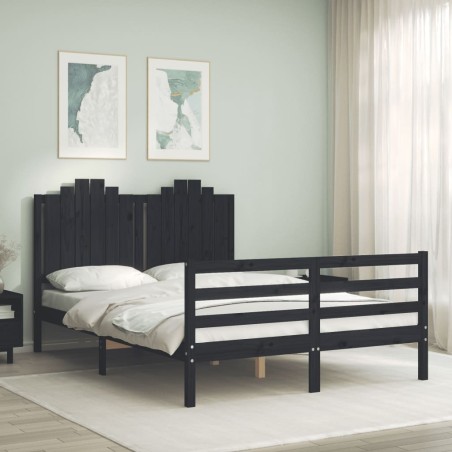 vidaXL Massivholzbett mit Kopfteil Schwarz 140x190 cm
