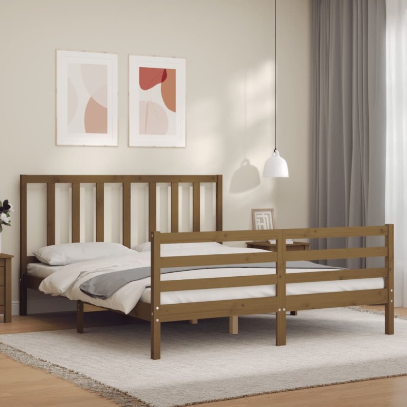 vidaXL Massivholzbett mit Kopfteil Honigbraun vidaXL Massivholzbett mit Kopfteil Honigbraun