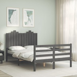 vidaXL Massivholzbett mit Kopfteil Grau 120x200 cm